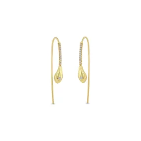 14k Diamond Snake Head Pavé Diamond Wire Threader Earrings