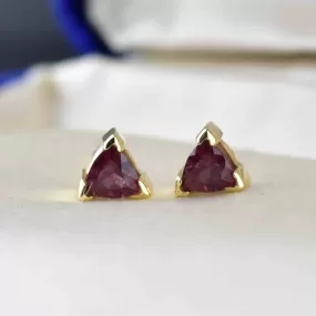 14K Gold Trillion Cut Pink Tourmaline Stud Earrings