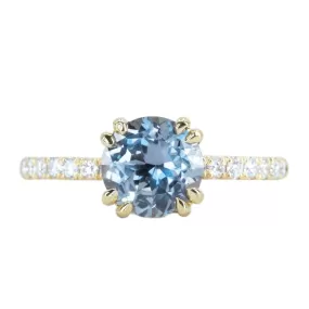 1.59ct GIA Purple Grey Sapphire Double Claw Prong Solitaire with Diamonds in 18k Yellow Gold