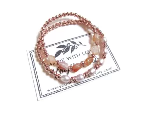 2 piece set - Natural Freshwater Pearl, Rose Gold Hematite, Carnelian Mala Bracelet