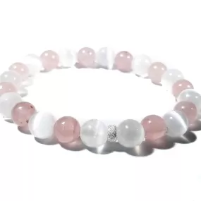 8mm Rose Quartz & Selenite Crystal Healing Bracelet