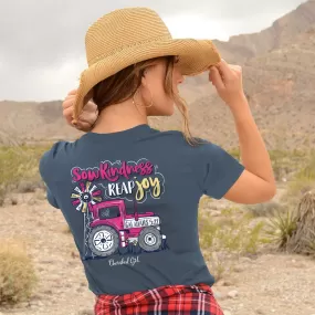 Cherished Girl Sow Kindness Reap Joy Tractor Girlie Christian Bright T Shirt