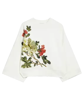 Embroidered Bell Sleeve Sweatshirt - White