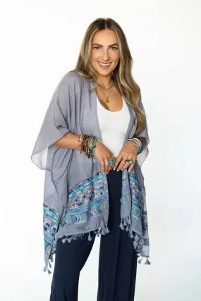 Fallon Embroidered Sleeve Kimono - Gray