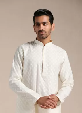 Manyawar Sand White Jacquard Patterned Kurta Set