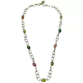 Multi-Colored Agate Necklace on Silver Chain