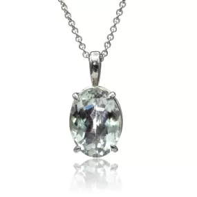 Oval Green Amethyst (Prasiolite) Sterling Silver Prong Set Pendant Necklace, Ready to ship