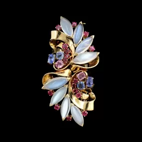 Retro Raymond Yard 14K Yellow Gold Estate Gem-set Clip Brooch