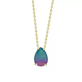 Silver gold plated pear blue/purple ombre stone necklace