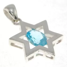 Star Of David Pendant In Azure Gemstone   925 Sterling Silver Necklave 1#