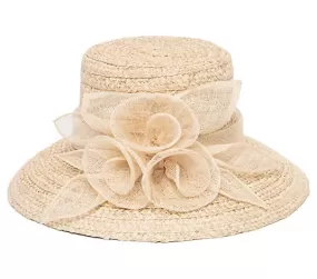 Straw Dress Hat with Triple Floral Band