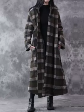 Winter Small Collar Plaid Lattice Cashmere Coat