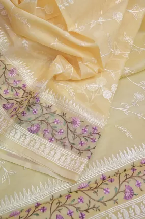 Yellow Color Organza Saree with Floral Machine Embroidery