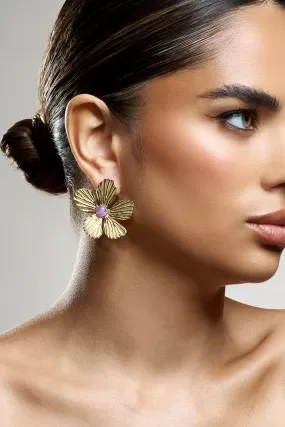 Yuki | Gold Flower Statement Earrings