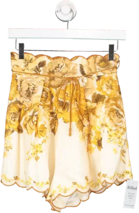 Zimmermann Yellow Aliane Scallop Shorts - Amber Floral Sz0 UK 4/6